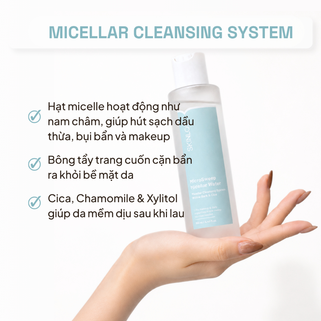 Bộ đôi SKINLOG làm sạch nước tẩy trang 130ml và gel rửa mặt 150ml Làm Sạch sâu, Thông Thoáng da