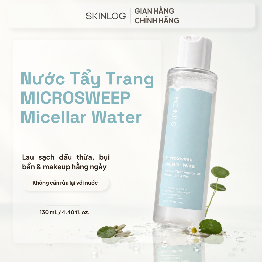 Nước Tẩy Trang SKINLOG MicroSweep Micellar Water 130ml - Không cay mắt, Làm Sạch Makeup, Bụi Bẩn
