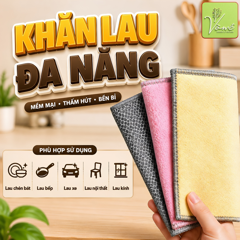 ( Combo ) Khăn Rửa Chén Vừa Lâu Vừa Chà - Lưới Kim Loại 2 Mặt Đa Năng - Vòm Decor - Chà Sạch Dầu Mỡ, Cho Xoong Nồi Chả