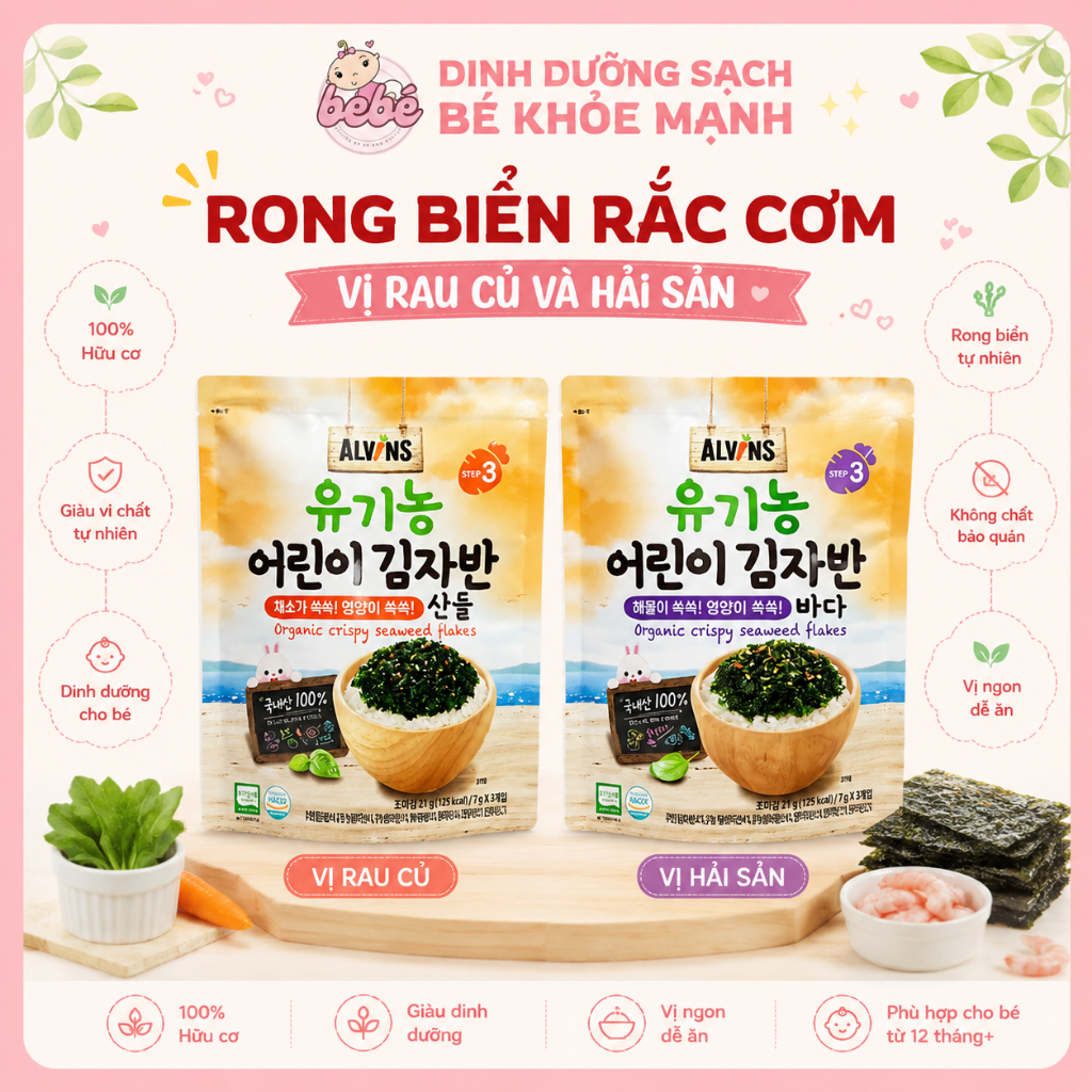 Rong Biển Tách Muối Rắc Hữu Cơ Alvins Cho Bé Từ 15M+. Rắc Cơm Cháo Bé Ăn Dặm