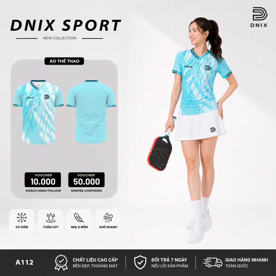 [TẶNG TẤT] Áo Cầu Lông Nữ Thoáng Mát Chuyên Nghiệp Co Giãn Thấm Hút Mô Hôi DNIX SPORT A112 Nữ