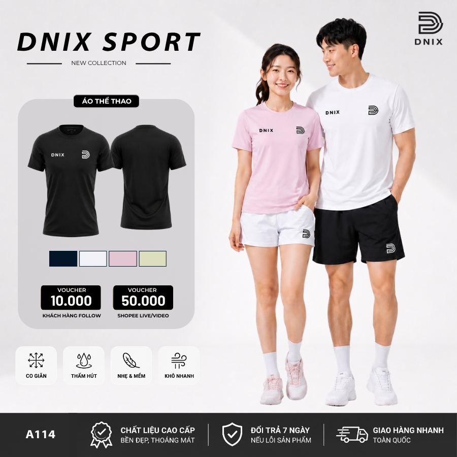 [SẴN] Áo phông nam nữ thể thao áo cầu lông, bóng chuyển thấm hút mồ hôi co giãn thoáng khi DNIX SPORT A114