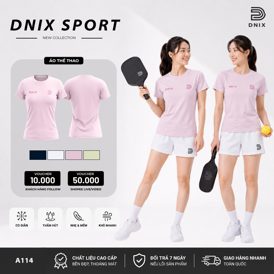 [TẶNG CUỐN CHÂN] Áo phông nữ thể thao áo cầu lông, bóng chuyển thấm hút mồ hôi co giãn thoáng khi DNIX SPORT A114