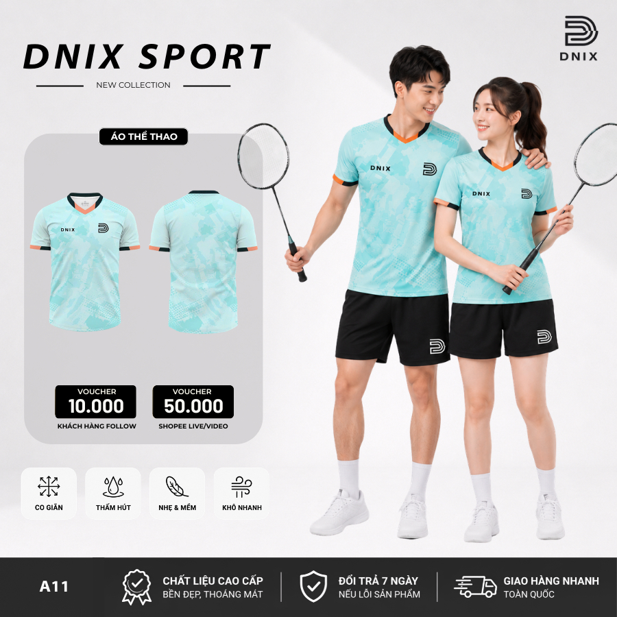 Áo Thể Thao Nam Nữ Cầu Lông, Pickleball, Bóng Bàn, Bóng Chuyền Cao Cấp Co Giãn Thâm Hút Mồ Hôi DNIX SPORT A111