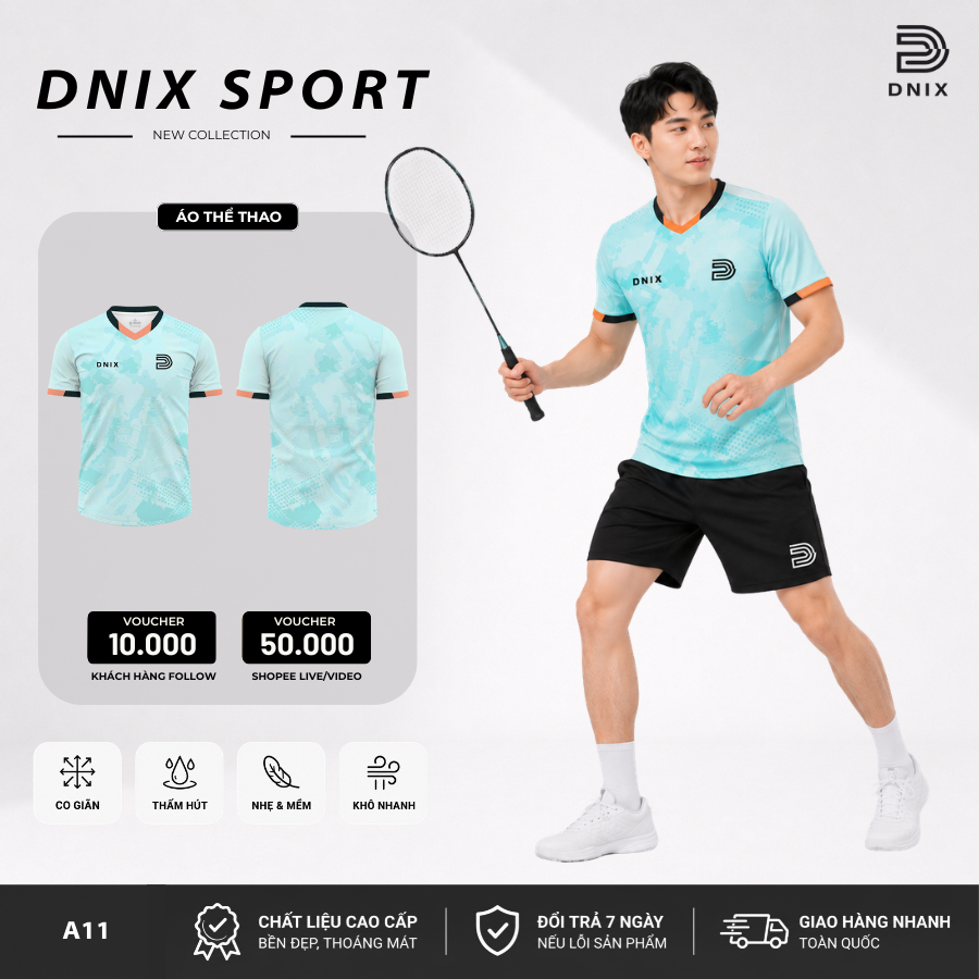 [TẶNG CUỐN] Áo Nam Thể Thao Cầu Lông, Pickleball, Bóng Bàn, Bóng Chuyền Cao Cấp Co Giãn Thâm Hút Mồ Hôi DNIX SPORT A11