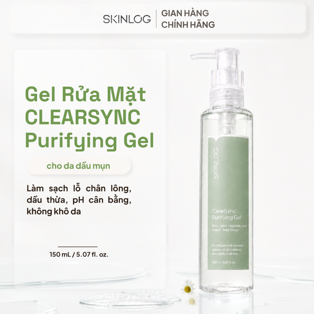 Gel Rửa Mặt SKINLOG ClearSync Purifying Gel 150ml - Sạch Thoáng, Loại Bỏ Dầu Thừa, Không Gây Khô Da