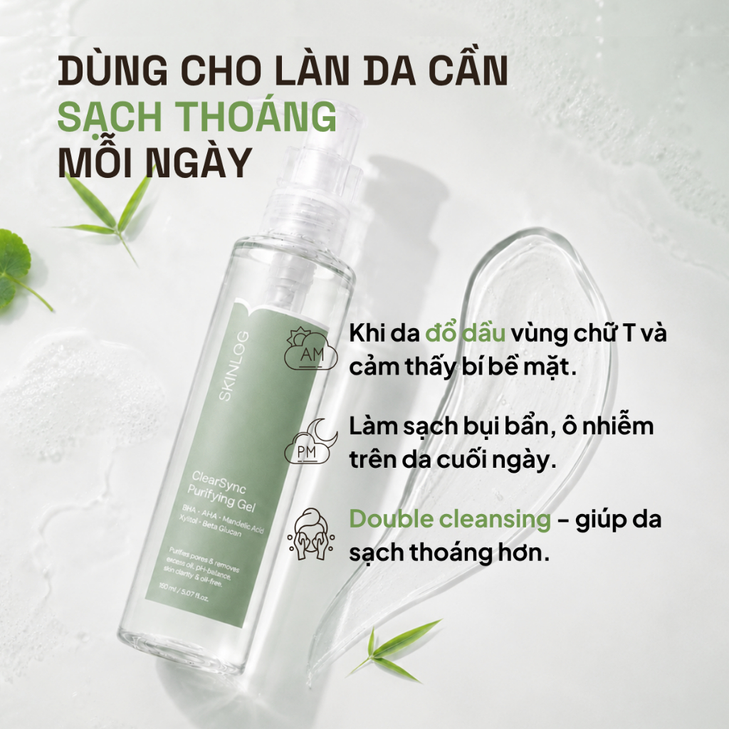 Gel Rửa Mặt SKINLOG ClearSync Purifying Gel 150ml - Sạch Thoáng, Loại Bỏ Dầu Thừa, Không Gây Khô Da