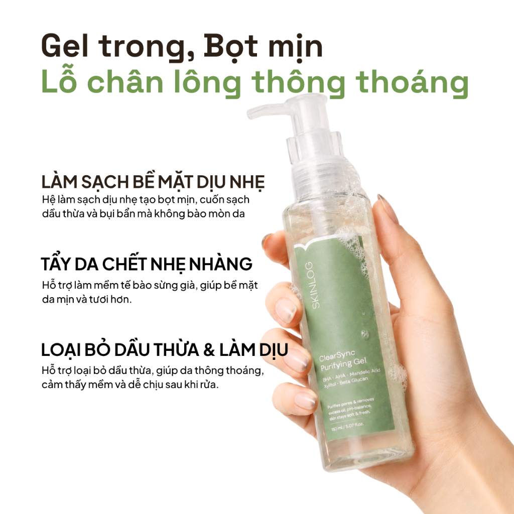 Bộ đôi SKINLOG làm sạch nước tẩy trang 130ml và gel rửa mặt 150ml Làm Sạch sâu, Thông Thoáng da