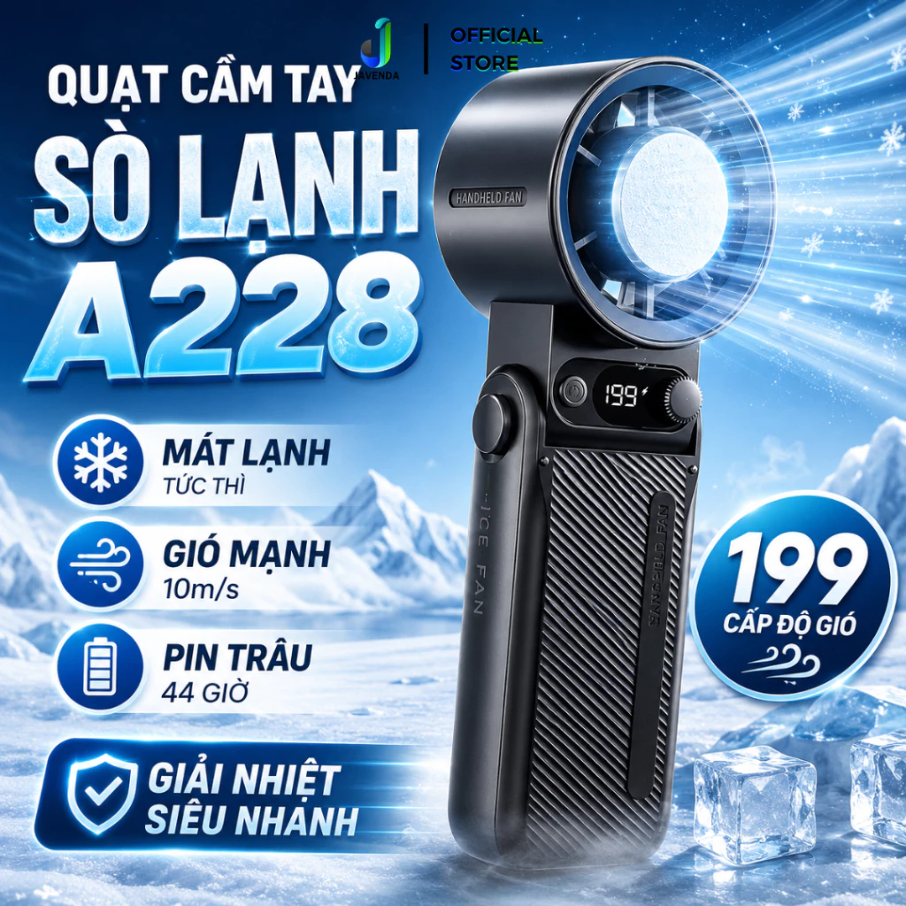 Quạt Cầm Tay Sò Lạnh A228, Quạt Cầm Tay Gấp Gọn, Có Sò Làm Lạnh Siêu Nhanh, Tốc Độ Gió Mạnh, Pin Trâu SP1