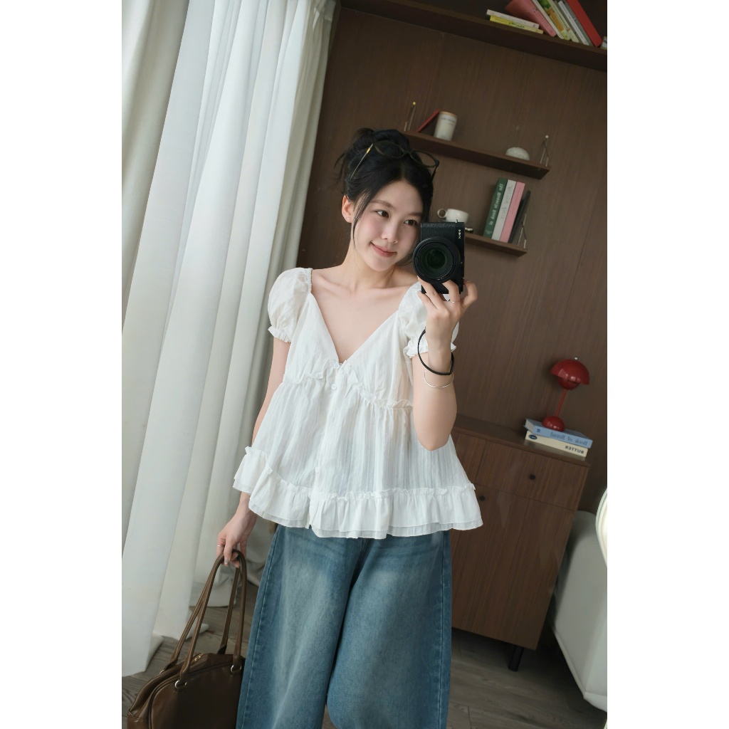 Wendy Top (TSW) Áo babydoll đũi tay bo viền bèo Nữ the.sweaterweather