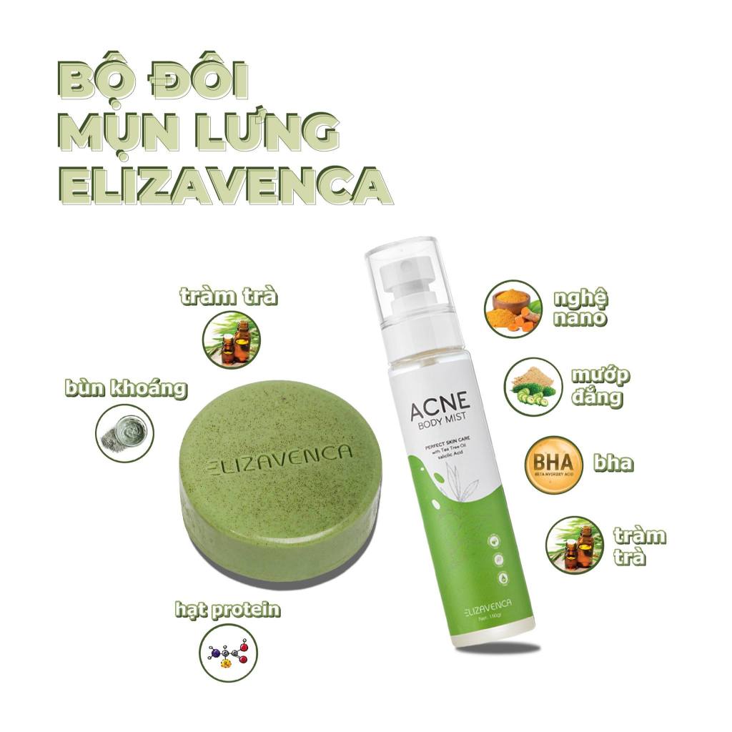 Mụn lưng Elizavenca hỗ trợ giảm mụn lưng mụn toàn thân combo 2 sản phẩm