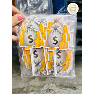 Bịch 10 set giấy cắm chữ S, ti ề n vàng, thỏi vàng, hũ vàng- trang trí bánh kem, bánh sinh nhật