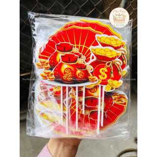 Bịch 10 set giấy cắm chữ S, ti ề n vàng, thỏi vàng, hũ vàng- trang trí bánh kem, bánh sinh nhật