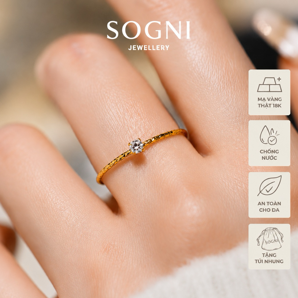 Nhẫn đơn nữ Rita Thép không gỉ (Titan) mạ vàng PVD 18K  SOGNI NNR0057