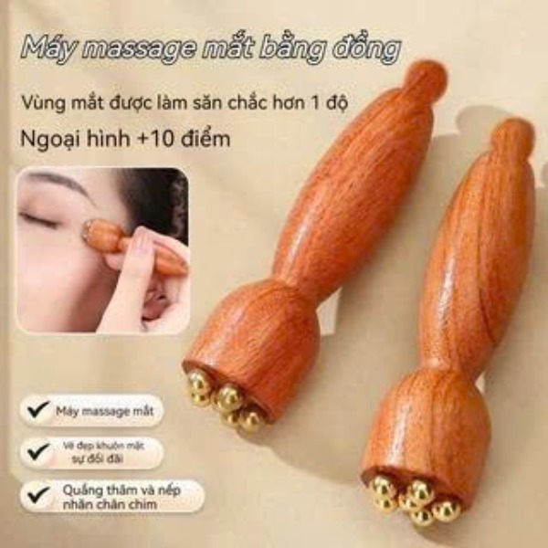 Cây Lăn Massage Mắt Giúp Giảm Mỏi Mắt,Làm Mờ Quầng Thâm - Cây Lăn Massage Mặt Mini Gỗ Hồng Đầu Bi Đồng Giúp Nâng Cơ