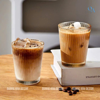 SET 6 Ly Thủy Tinh MIỆNG LOE THÂN SỌC Dáng Trụ Đứng | Cốc Uống Sinh Tố, Soda, Cacao - DEOCR CAFE