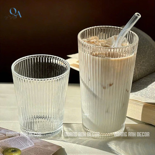 SET 6 Ly Thủy Tinh MIỆNG LOE THÂN SỌC Dáng Trụ Đứng | Cốc Uống Sinh Tố, Soda, Cacao - DEOCR CAFE