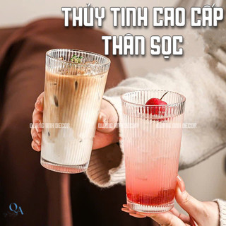 SET 6 Ly Thủy Tinh MIỆNG LOE THÂN SỌC Dáng Trụ Đứng | Cốc Uống Sinh Tố, Soda, Cacao - DEOCR CAFE