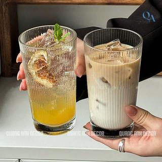 SET 6 Ly Thủy Tinh MIỆNG LOE THÂN SỌC Dáng Trụ Đứng | Cốc Uống Sinh Tố, Soda, Cacao - DEOCR CAFE