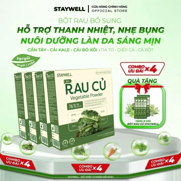 [Mua 4 tặng 8] Combo x4 hộp Bột Rau Cần Tây Cải Xoăn Bó Xôi Diếp Cá Tía Tô STAYWELL ( Hộp 15 gói x 3g )