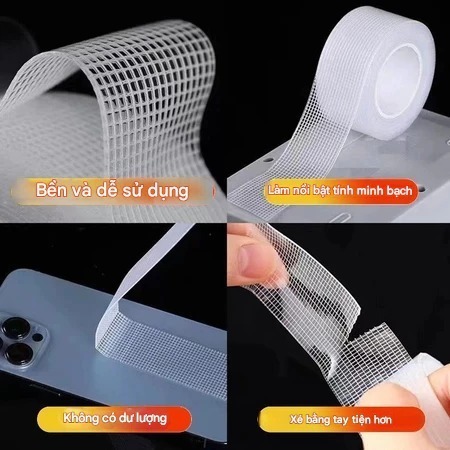 Băng keo Nano dạng lưới 2 mặt trong suốt bám dính mọi bề mặt, dày 2mm - dài 2m tiện lợi