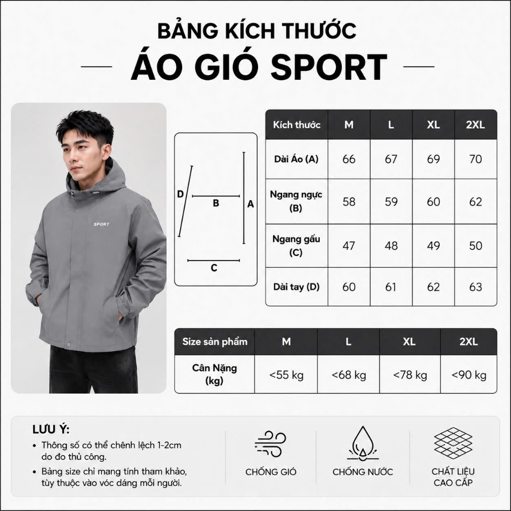 [Hot 2026 Bản Nâng Cấp Mũ Tháo Dời ] Áo Khoác Gió 2 Lớp chống nước, cản bụi , From rộng thoải mái
