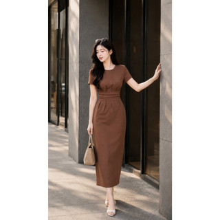 VT250323 – Đầm Công Sở Cao Cấp Nhún Eo, Váy Body Midi Ôm Dáng Bút Chì Tôn Vóc