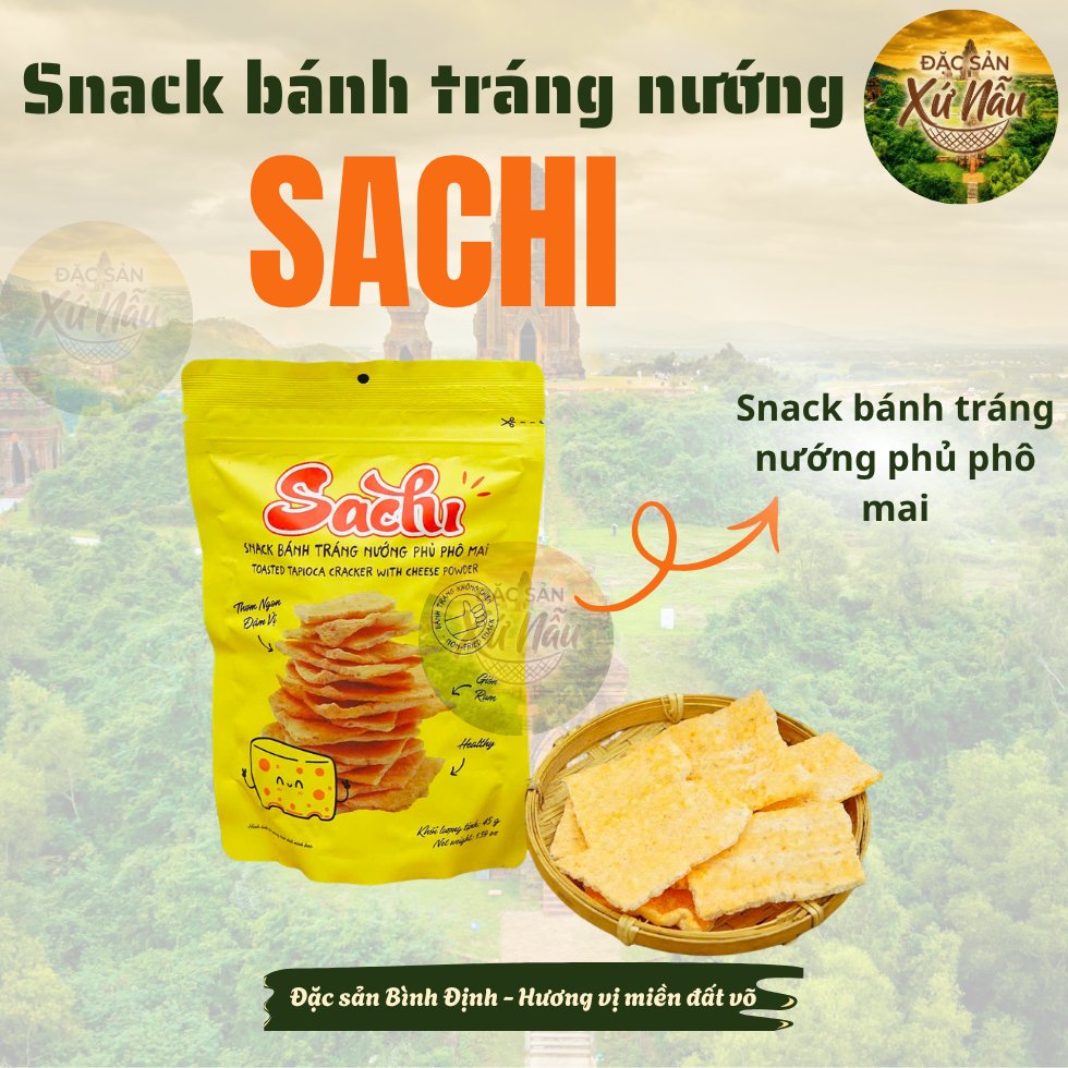 [GÓI LẺ 45G] Snack Bánh Tráng Nướng Giòn Sachi Phủ Vị Phô Mai Thơm Ngon Giòn Tan