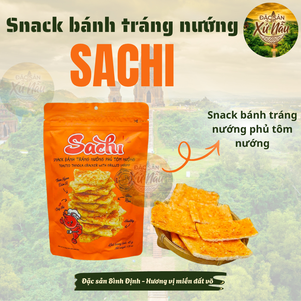 [GÓI LẺ 45G] Snack Bánh Tráng Nướng Giòn Sachi Phủ Vị Tôm Nướng Cay Thơm Ngon Giòn Tan