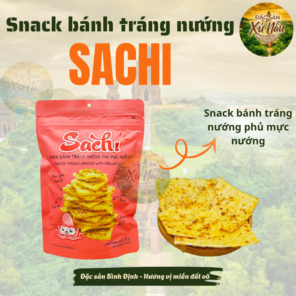 [GÓI LẺ 45G] Snack Bánh Tráng Nướng Giòn Sachi Phủ Vị Mực Nướng Cay Thơm Ngon Giòn Tan