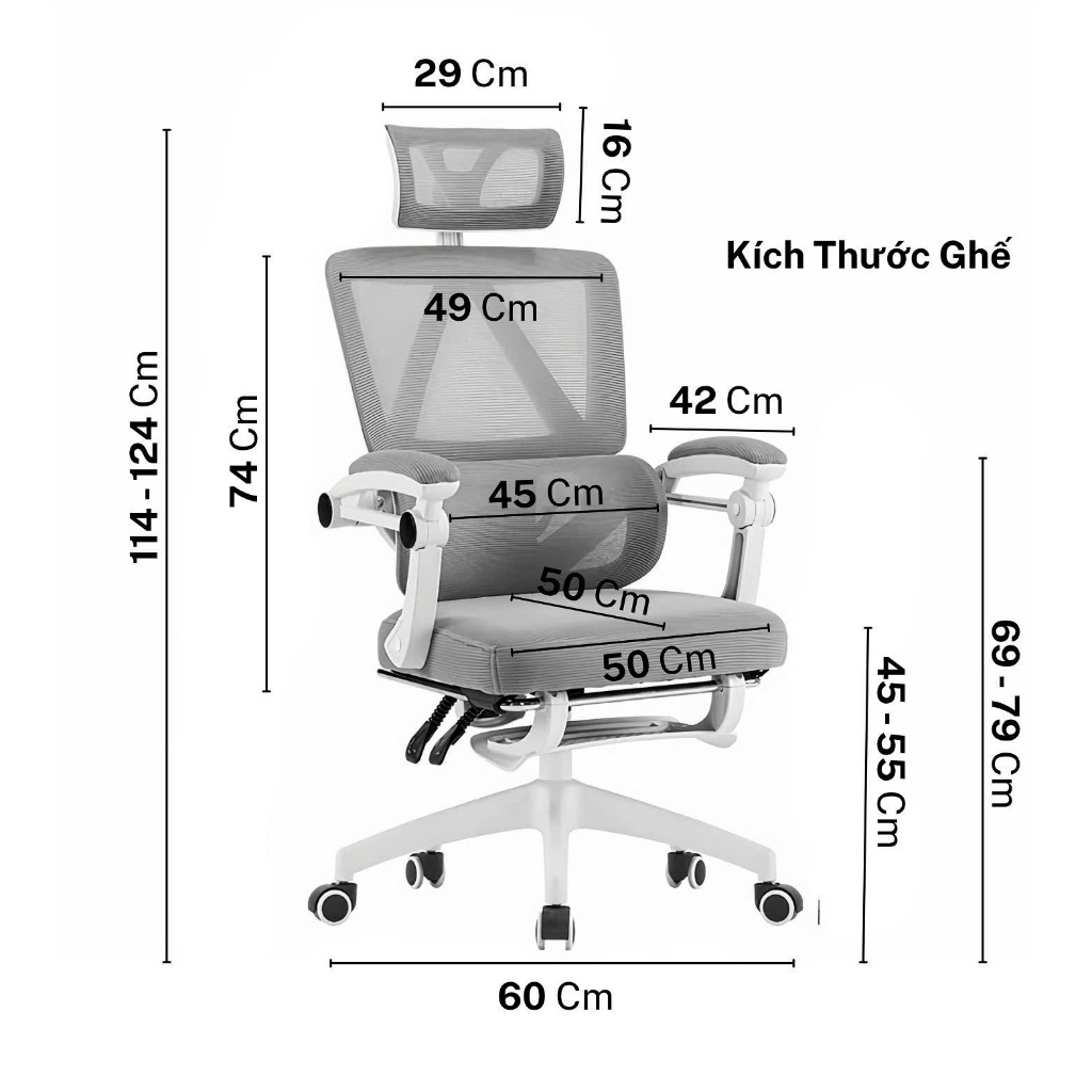 Ghế Công Thái Học Cao Cấp {PTS08}, Ghế Ngã Lưng Văn Phòng, Đệm Ngồi Rộng Rãi, Lưng Ghế Chuẩn Công Thái Học Giảm Đau Lưng | BigBuy360 - bigbuy360.vn