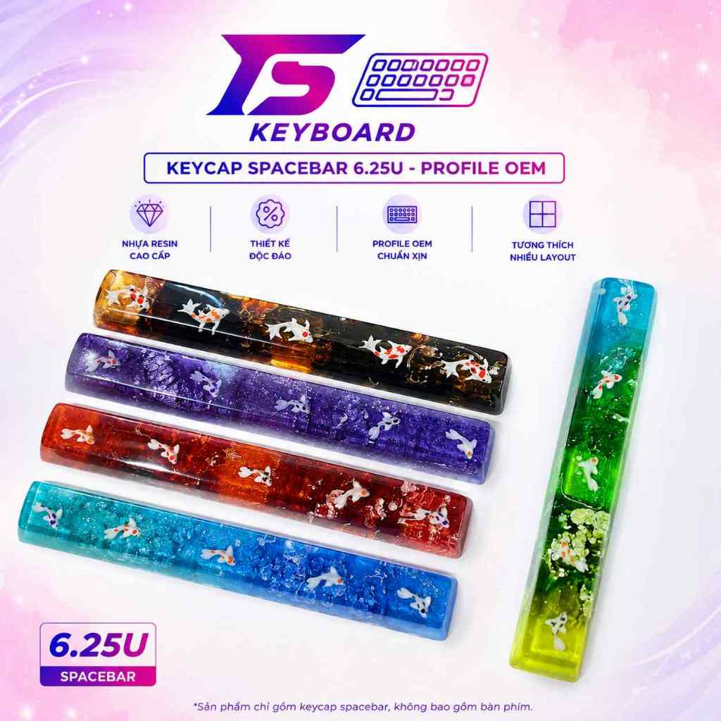 Keycap Spacebar Resin 6.25u Cá Koi / Cá Đuối / Bánh Răng – Keycap Bàn Phím Cơ OEM
