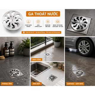 Ga Thoát Sàn Inox Chống Gỉ – Lọc Rác, Thoát Nước Nhanh, Ngăn Mùi Nhà Tắm Nhà Vệ Sinh