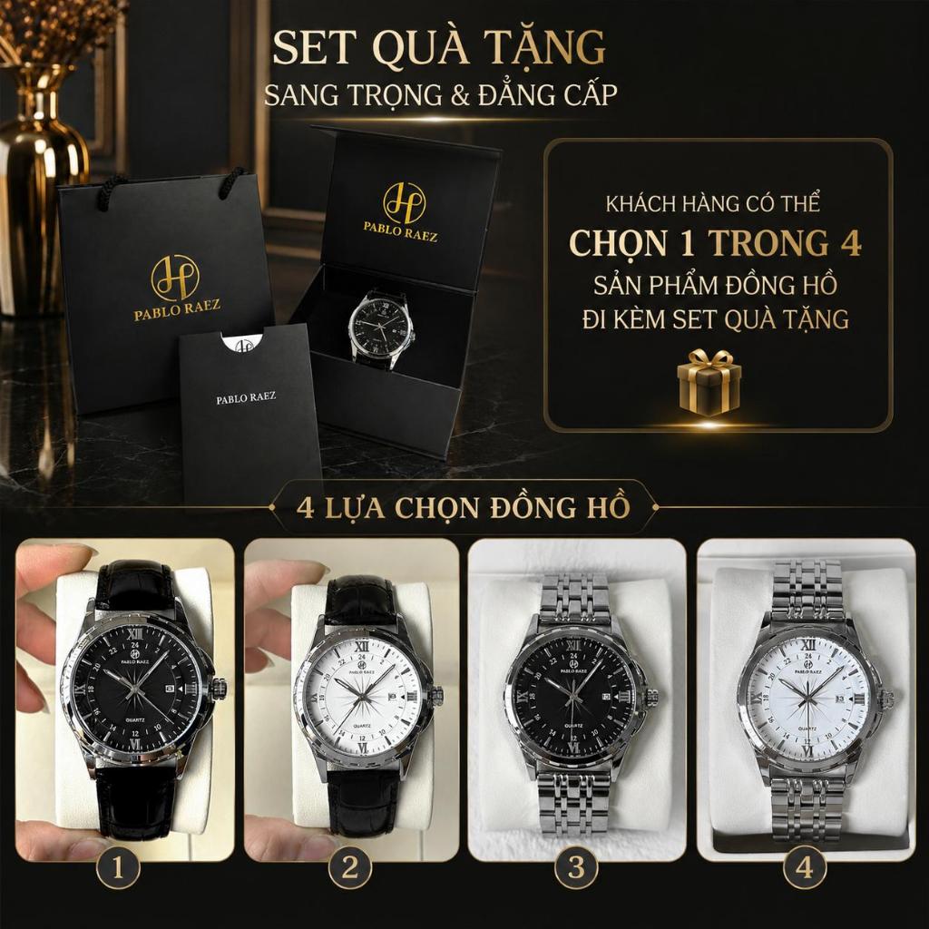 Combo quà tặng đồng hồ nam Pablo Raez U850 chính hãng chống nước 3ATM 40mm tặng kèm túi giấy , hộp nam châm và thiệp - ảnh khác