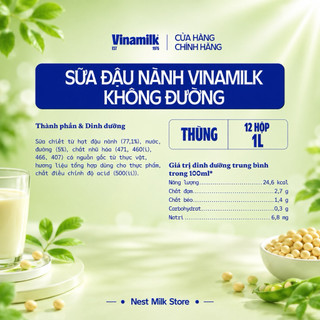 Sữa Đậu Nành Vinamilk Không Đường Vị Truyền Thống 1L - Thùng 12 Hộp