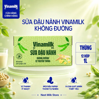 Sữa Đậu Nành Vinamilk Không Đường Vị Truyền Thống 1L - Thùng 12 Hộp