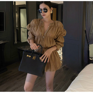 Set Bộ Áo Tay Dài Phồng Mix Chân Váy Boom Ngắn Cá Tính rdy