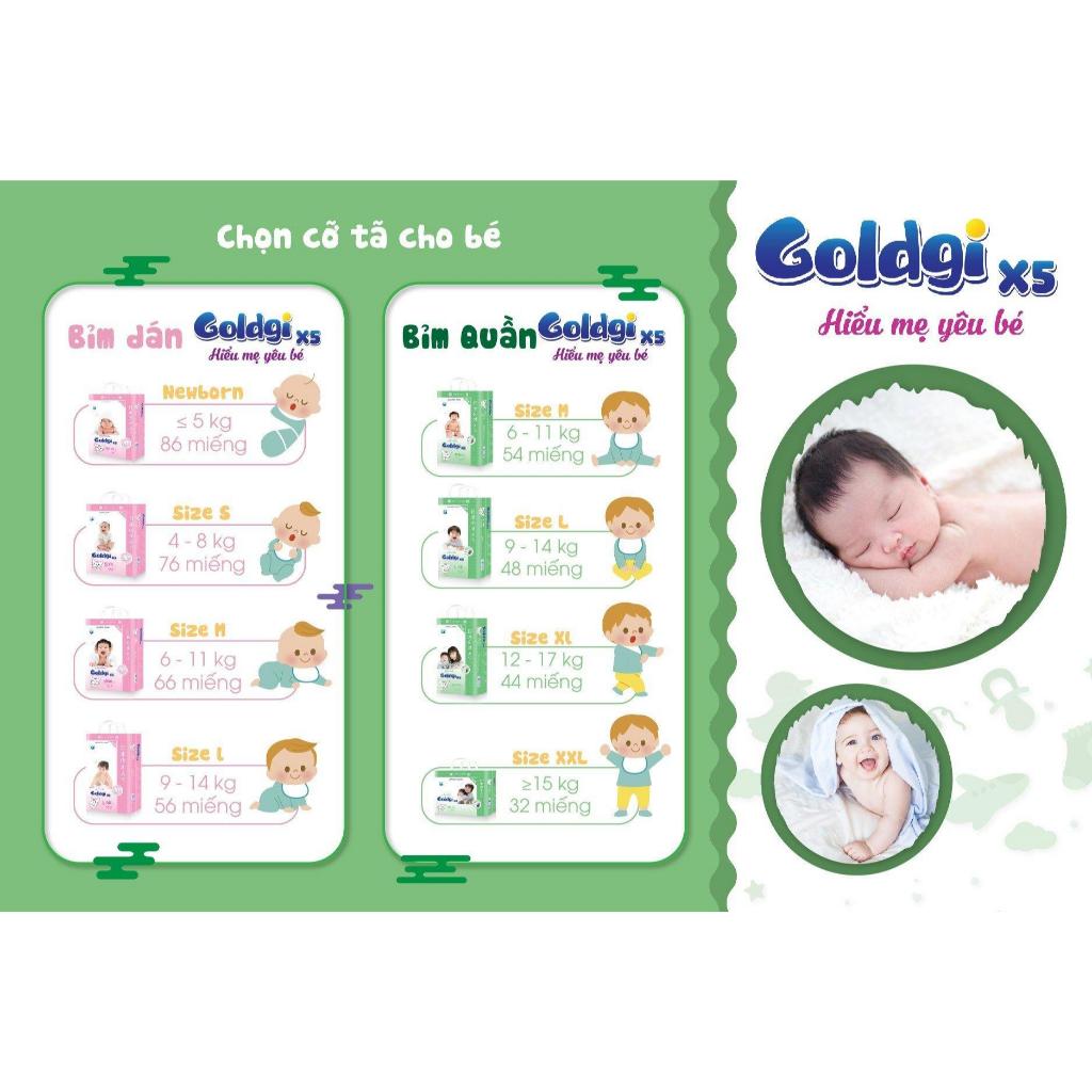 (Mẫu mới )Bỉm dán/quần Goldgi+ X5 / ECO quần dán đủ size Nb92/S84/M66/M60/L56/L48/XL46/XL44/XXL32