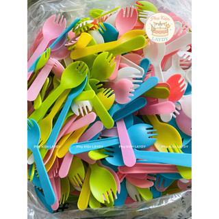 [Bịch 2kg] Dĩa Nhựa, Muỗng nhựa dùng 1 lần ăn bánh kem, thìa nhựa ăn bánh kem, bánh sinh nhật