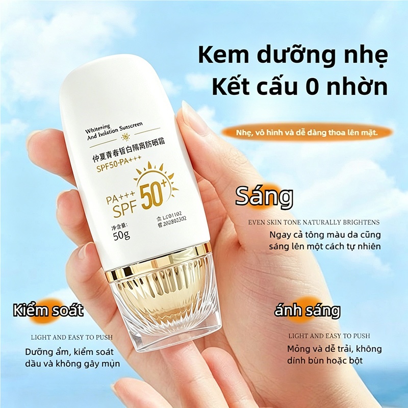 [MỚI HOT] Kem Chống Nắng Nâng Tone Sáng Hồng Tự Nhiên SPF50+ PA+++ Cho Mọi Loại Da 50g