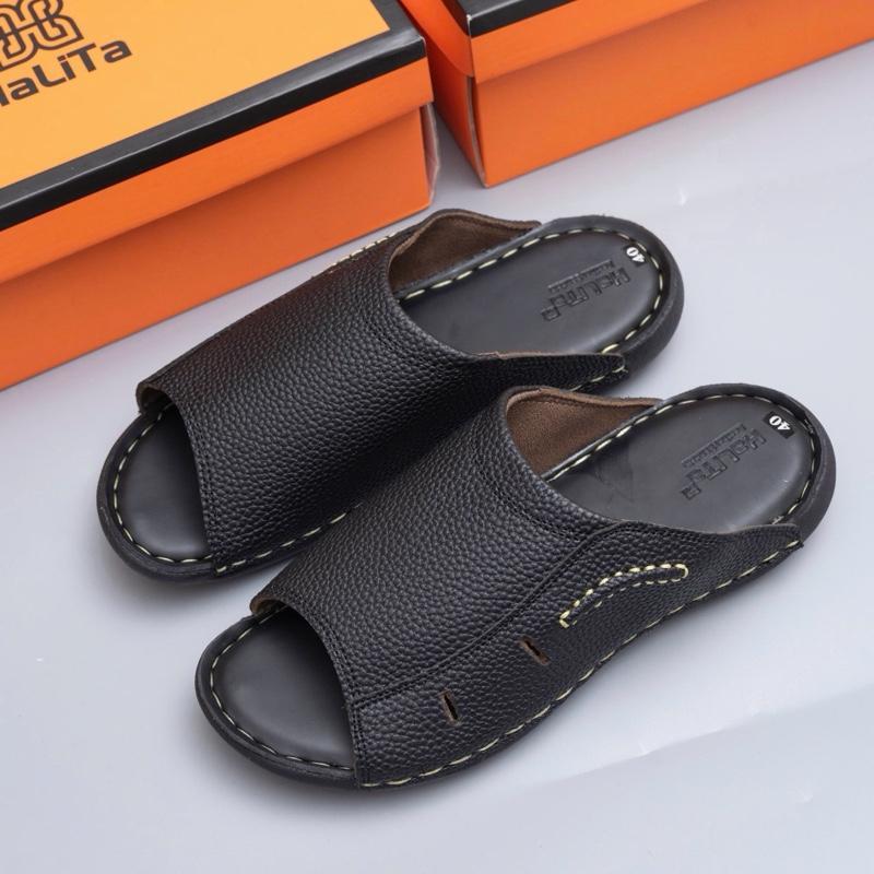 HaLiTa Dép Nam Mẫu Xịn, Quai Da Vế Dài Cao Cấp, Đế Cao Su Vân Nhám Chống Trơn Giảm Mỏi Chân Phom Bàn Chân Việt Nam ,Đẹp
