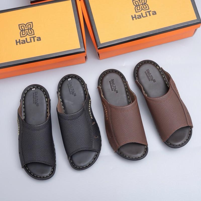 HaLiTa Dép Nam Mẫu Xịn, Quai Da Vế Dài Cao Cấp, Đế Cao Su Vân Nhám Chống Trơn Giảm Mỏi Chân Phom Bàn Chân Việt Nam ,Đẹp