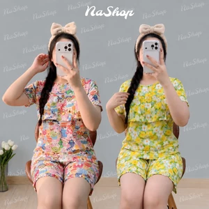 Đồ bộ Quần đùi Áo bèo ngực tay ngắn, Chất vải tole lanh mềm mát mịn, họa tiết dễ thương 40-75kg NaShop