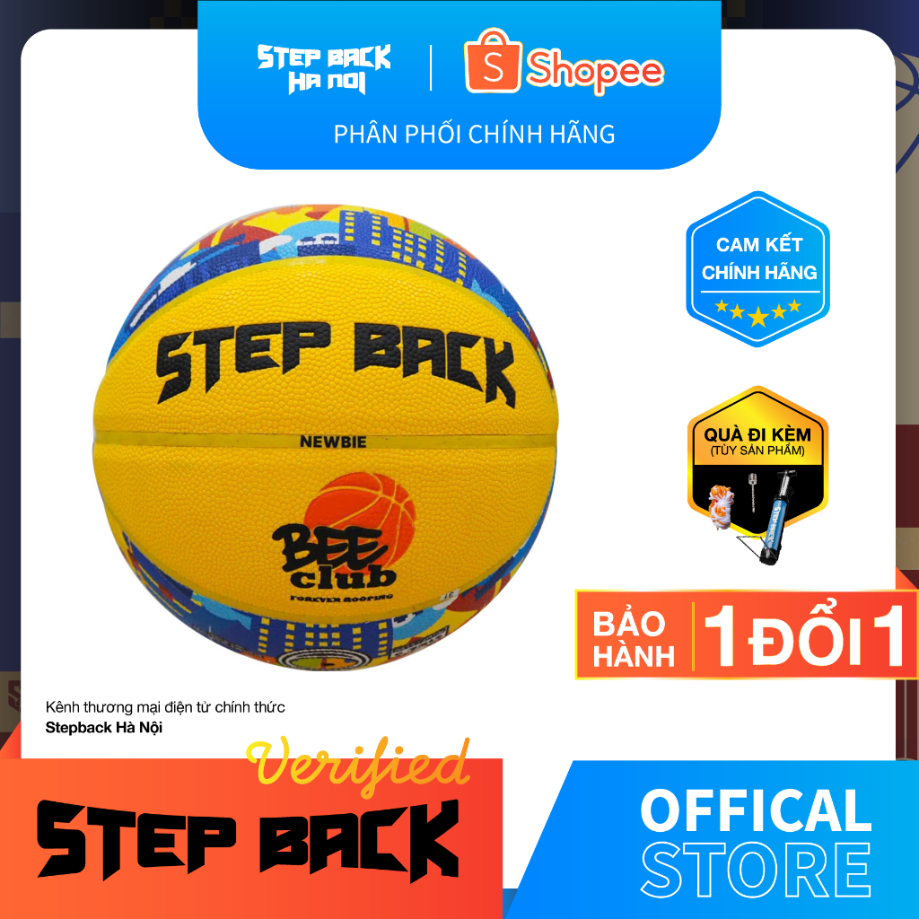 Bóng rổ Newbee Stepback trẻ em size 5,6 màu vàng da PU chất lượng cao cho indoor/outdoor