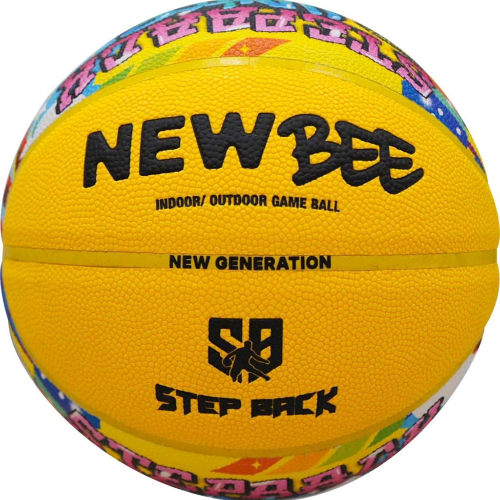 Bóng rổ Newbee Stepback trẻ em size 5,6 màu vàng da PU chất lượng cao cho indoor/outdoor