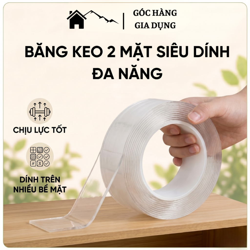 [Mua 2 Tặng 1] Băng Keo 2 Mặt NANO Trong Suốt Dán Tường Đa Năng Trên Mọi Bề Mặt Dài 3m 5m
