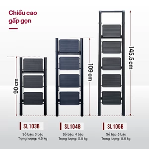 Thang nhôm ghế 5 bậc tay vịn gấp gọn FUJIHOME, thang chữ A xếp gọn chính hãng đa năng gia đình