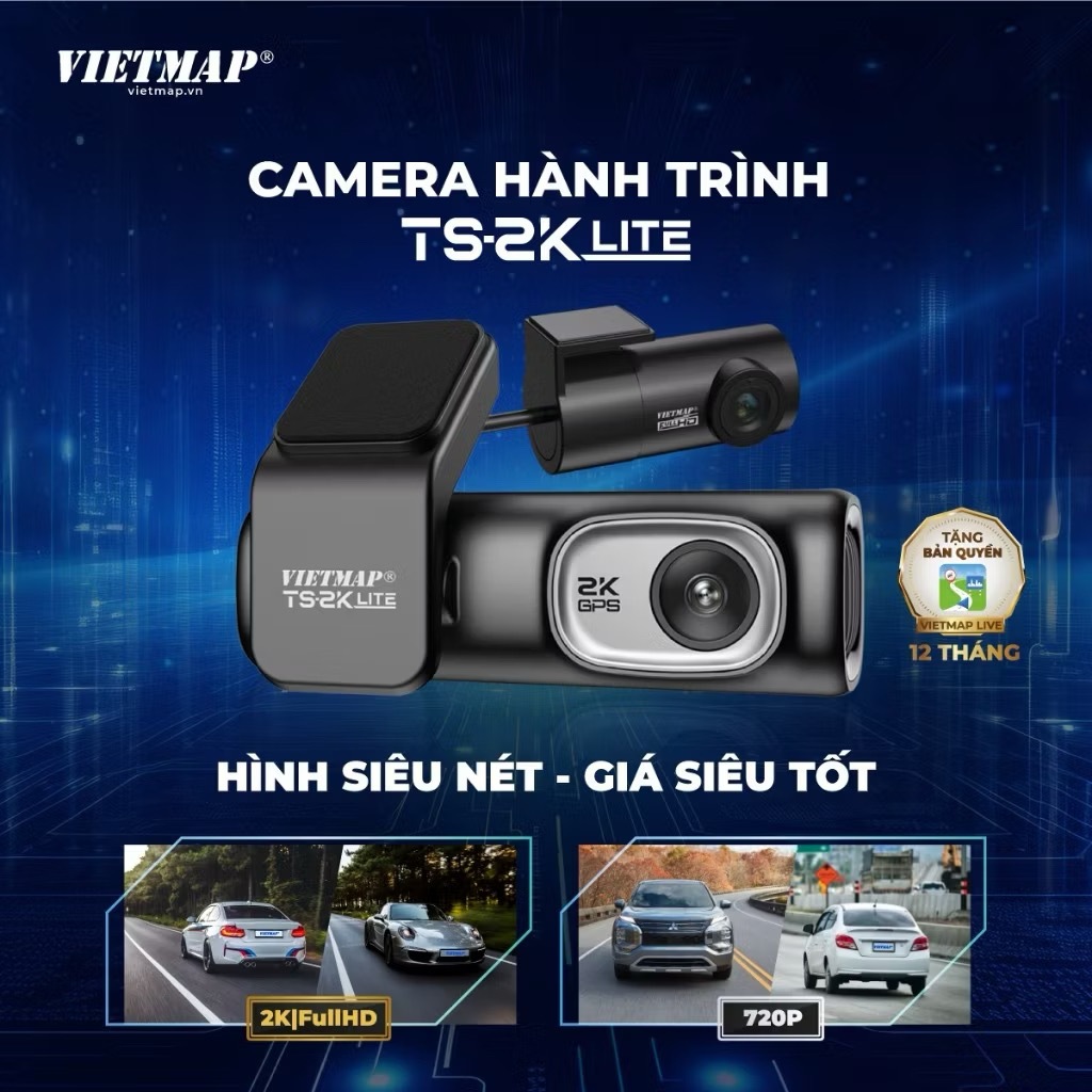 CAMERA HÀNH TRÌNH VIETMAP TS2K LITE, Tặng VIETMAP LIVE PRO 1 NĂM & Thẻ Nhớ 64GB