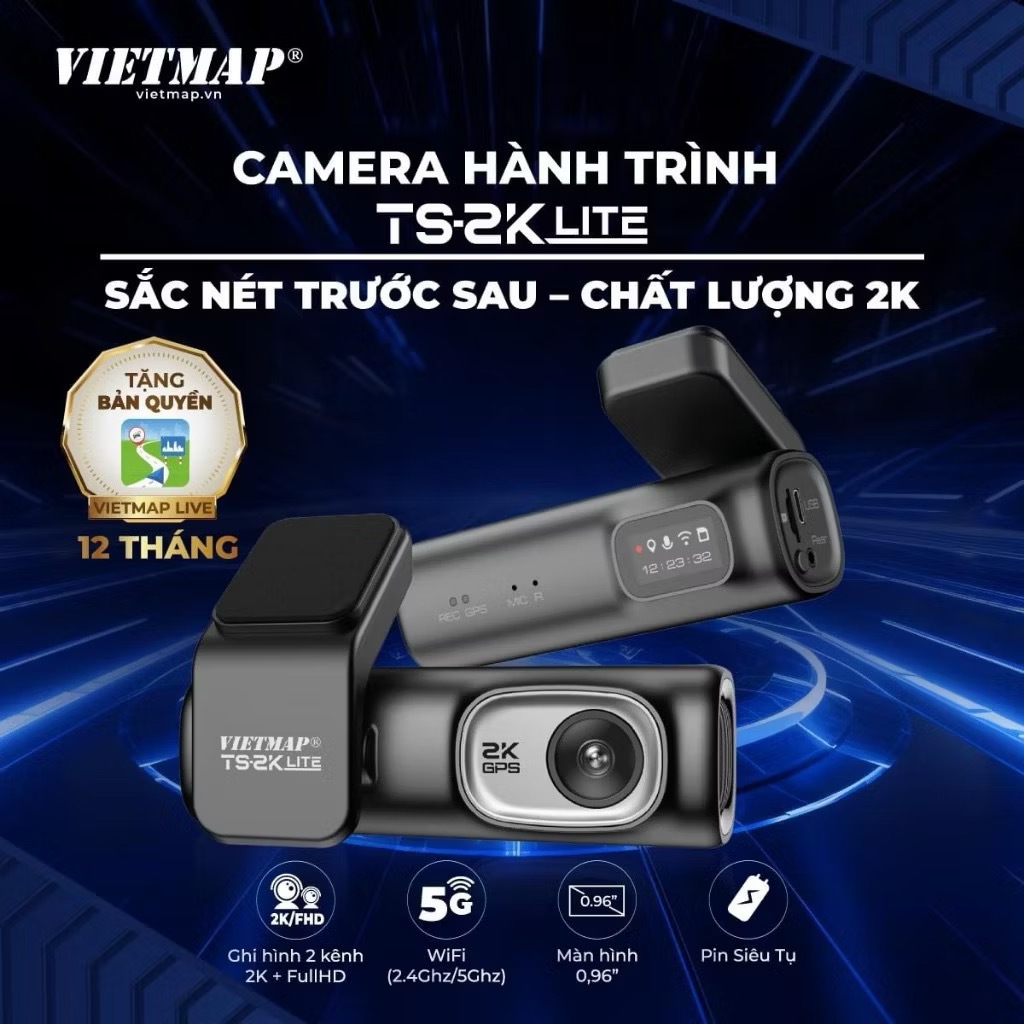 CAMERA HÀNH TRÌNH VIETMAP TS2K LITE, Tặng VIETMAP LIVE PRO 1 NĂM & Thẻ Nhớ 64GB