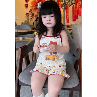 Bộ đồ cho bé gái cotton cao cấp, thấm hút mồ hôi dáng hai dây họa tiết Bạch Tuyết size 9-21kg